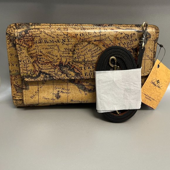 Patricia Nash Bags Patricia Nash Azario Leather Crossbody Organizer European Map Beige Strap